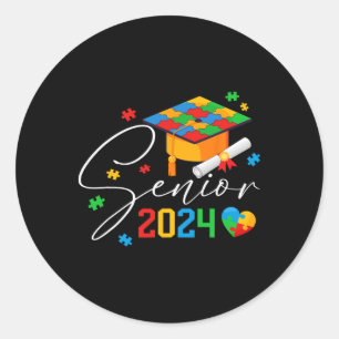 Puzzle Autistic Senior 2024 Autism Graduation Boys Classic Round Sticker