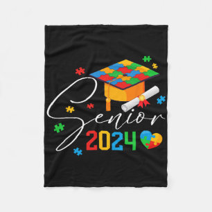 Puzzle Autistic Senior 2024 Autism Graduation Boys Fleece Blanket