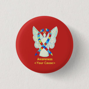 Puzzle Awareness Ribbon Angel Art Pin Buttons