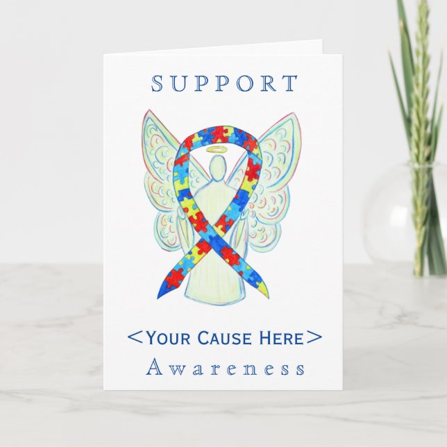 Puzzle Awareness Ribbon Angel Customised Card (Front)