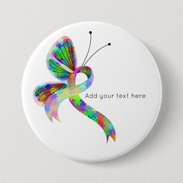 Puzzle Awareness Ribbon Butterfly  Button (Front)