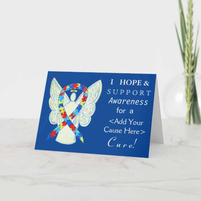 Puzzle Awareness Ribbon Custom Angel Cards (Front)