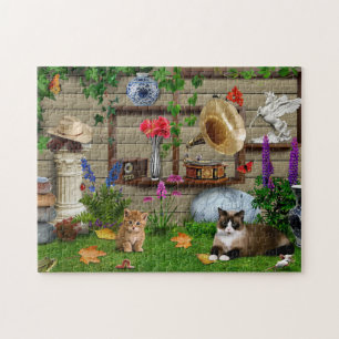 Puzzle Backyard with cats board game