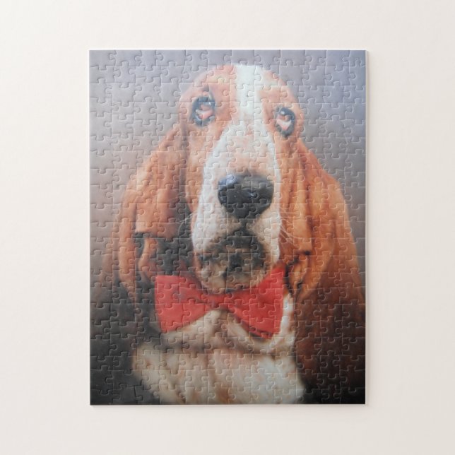 Puzzle Basset Hound In Red Bow Tie (Vertical)