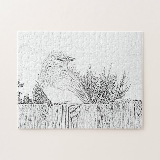 Puzzle - Bird on Fence to Colour (Horizontal)