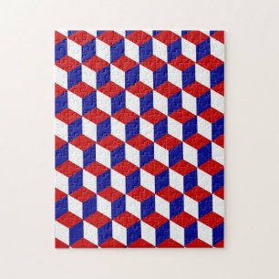 Puzzle - Block illusion in Red, White, and Blue