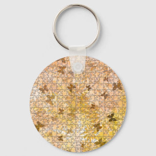 Puzzle Butterflies and Daisies-Browns by STaylor Key Ring