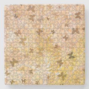 Puzzle Butterflies and Daisies-Browns by STaylor Stone Coaster