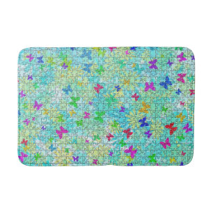 Puzzle Butterflies and Daisies-Colourful by STaylo Bath Mat