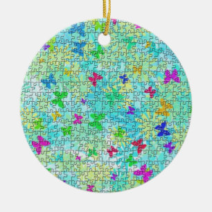 Puzzle Butterflies and Daisies-Colourful by STaylo Ceramic Tree Decoration