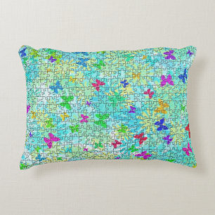Puzzle Butterflies and Daisies-Colourful by STaylo Decorative Cushion