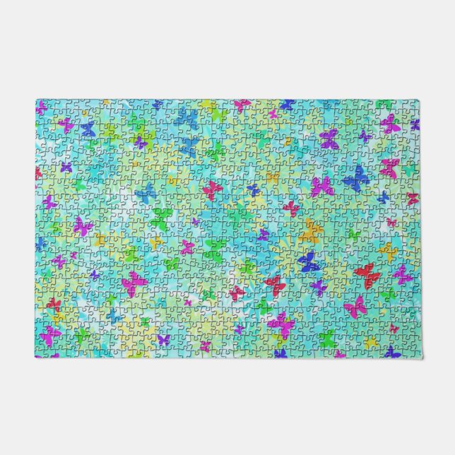 Puzzle Butterflies and Daisies-Colourful by STaylo Doormat (Front)