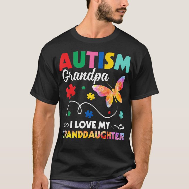 Puzzle Butterfly Autism Grandpa I Love My Granddau T-Shirt (Front)