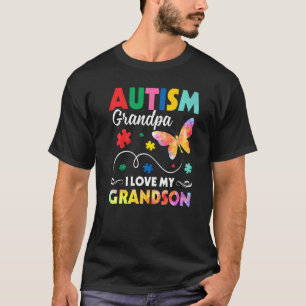 Puzzle Butterfly Autism Grandpa I Love My Grandson T-Shirt