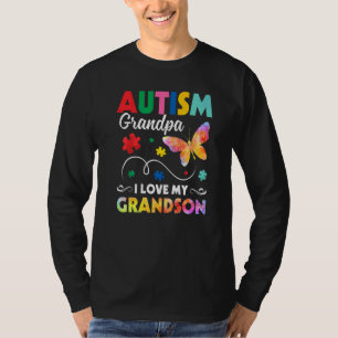 Puzzle Butterfly Autism Grandpa I Love My Grandson T-Shirt