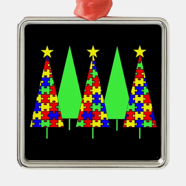 Puzzle Christmas Trees - Autism Awareness Metal Tree Decoration (Front)