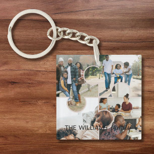 Puzzle custom 4 photo collage and family name key ring