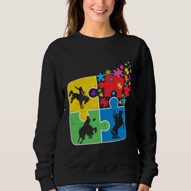 Puzzle Equestrian Support Autism Awareness Men Wom Sweatshirt (Front)