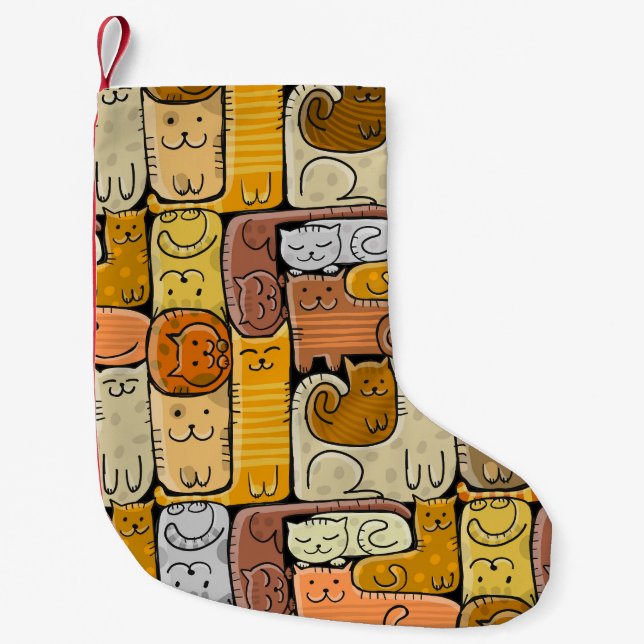 Puzzle Funny Cats House Seamless Small Christmas Stocking (Front)