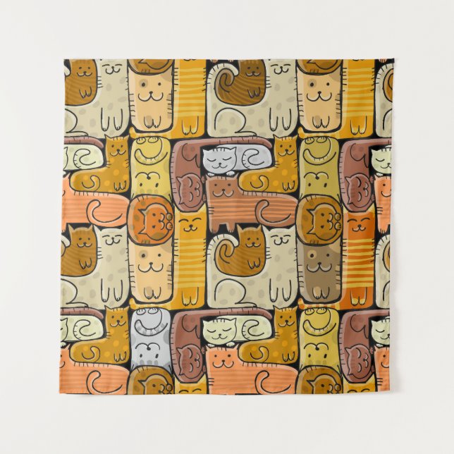 Puzzle Funny Cats House Seamless Tapestry (Front)