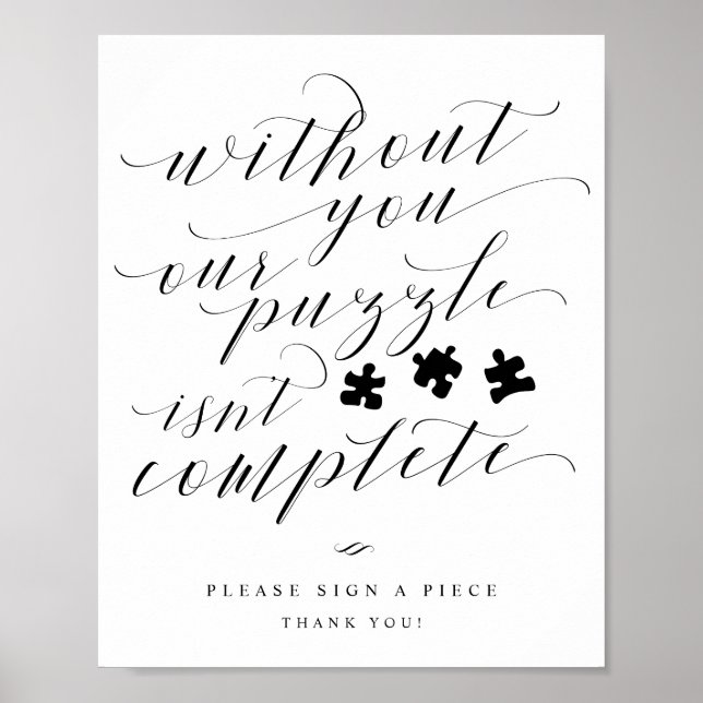 Puzzle Guest Book Elegant Calligraphy Wedding Sign (Front)
