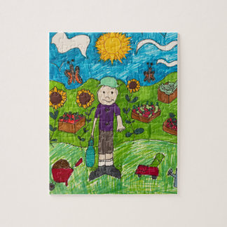 Puzzle: Harvest Time At Farm With Boy Farmer Jigsaw Puzzle