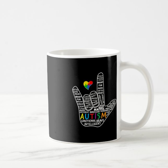 Puzzle Heart ASL Love Sign Language hand Autism Aw Coffee Mug (Right)