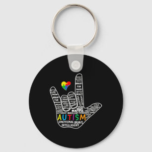 Puzzle Heart ASL Love Sign Language hand Autism Aw Key Ring