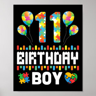 Puzzle Heart Balloons Happy Birthday Autism 11 Yea Poster