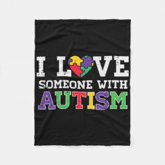 Puzzle Heart I Love Someone With Autism Awareness  Fleece Blanket