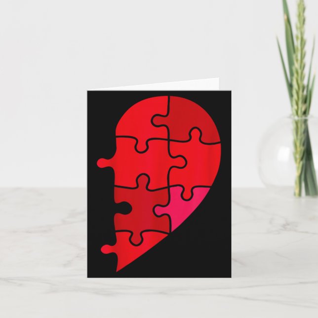 Puzzle Heart Left Half Valentines Bride Groom Card (Front)