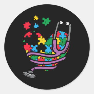Puzzle Heart Stethoscope Autism Awareness Nursing Classic Round Sticker