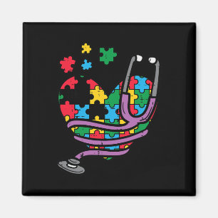 Puzzle Heart Stethoscope Autism Awareness Nursing Magnet