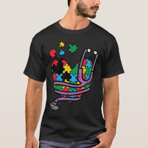 Puzzle Heart Stethoscope Autism Awareness Nursing  T-Shirt