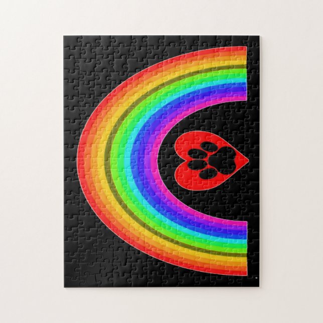 Puzzle Heart With Paw Under A Rainbow (Vertical)