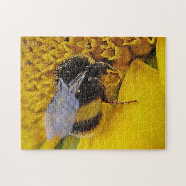 Puzzle Hummel auf Sonnenblumenblüte (Horizontal)
