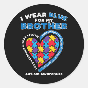 Puzzle I Wear Blue For My Brother Autism Awareness Classic Round Sticker