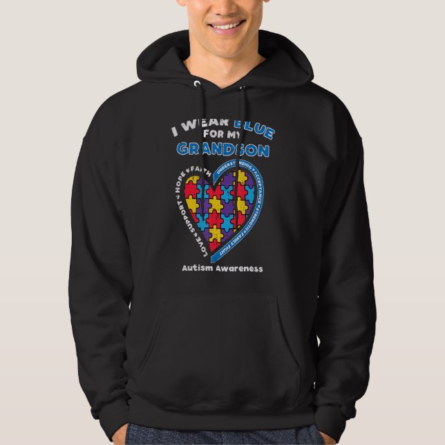 Puzzle I Wear Blue Grandson Autism Awareness Grand Hoodie (Front)