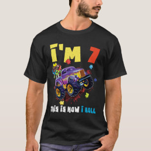 Puzzle Monster Truck Age 7 Born Autism Awareness T-Shirt