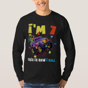 Puzzle Monster Truck Age 7 Born Autism Awareness T-Shirt