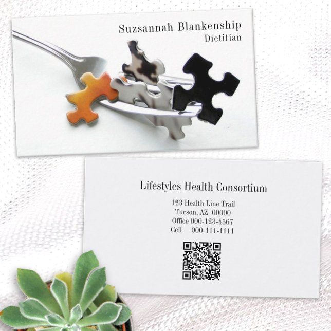 Puzzle on Fork Tines QR Code Health Professional Business Card (Creator Uploaded)