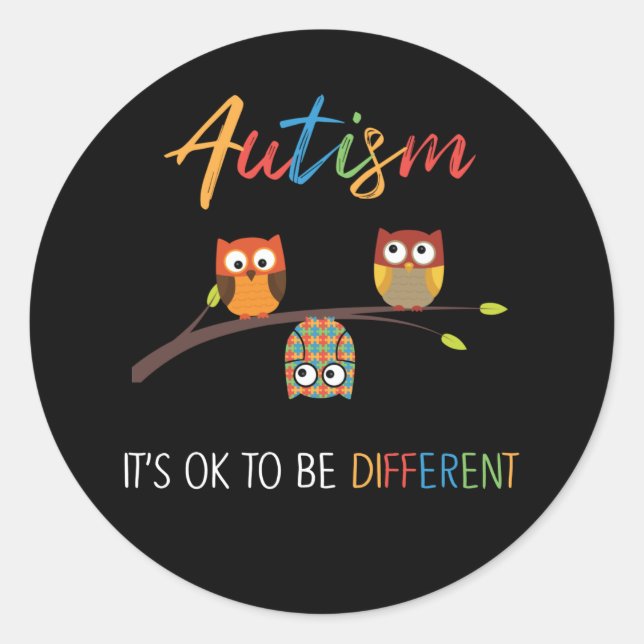 Puzzle Owl Cute Autism Awareness Autistic Kid Classic Round Sticker (Front)