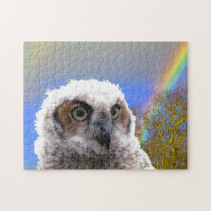 Puzzle - Owl with Rainbow Background