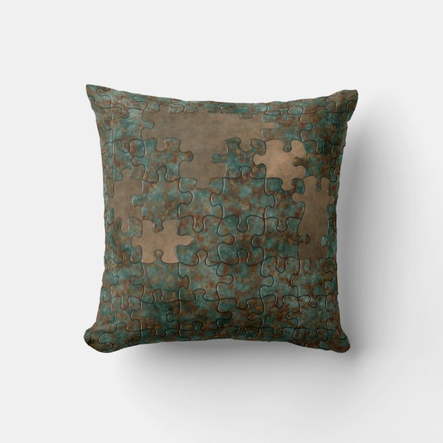 Puzzle oxidised metal throw pillow (Front)