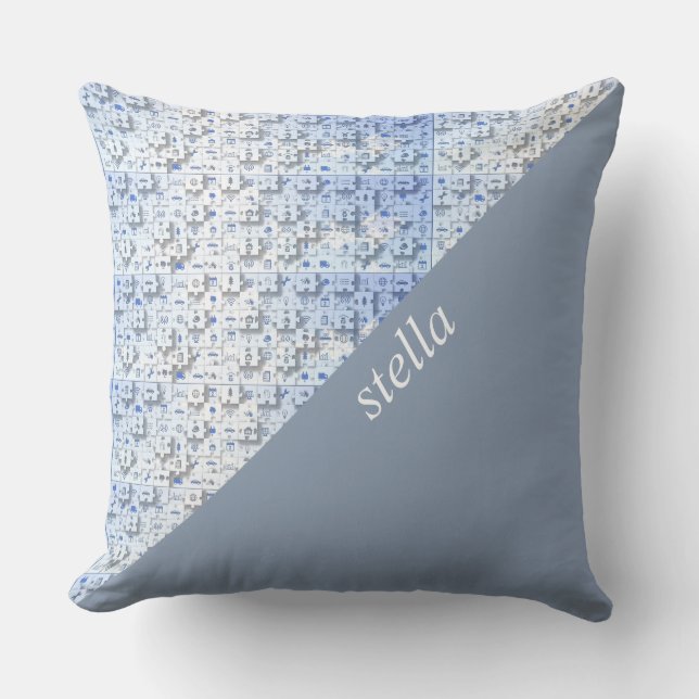 Puzzle Pattern Monogrammed Throw Pillow (Front)