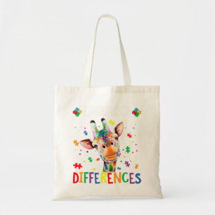 Puzzle Piece Autism Giraffe Embrace Differences fo Tote Bag
