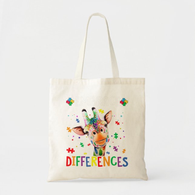 Puzzle Piece Autism Giraffe Embrace Differences fo Tote Bag (Front)