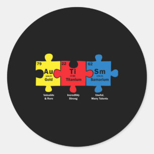 Puzzle Piece Chemical Elements Cool Autism Awarene Classic Round Sticker