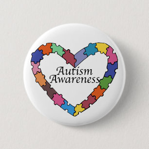 Puzzle Piece Heart Autism Awareness Button