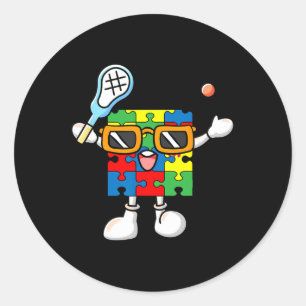 Puzzle Piece Playing Lacrosse Autism Awareness Boy Classic Round Sticker